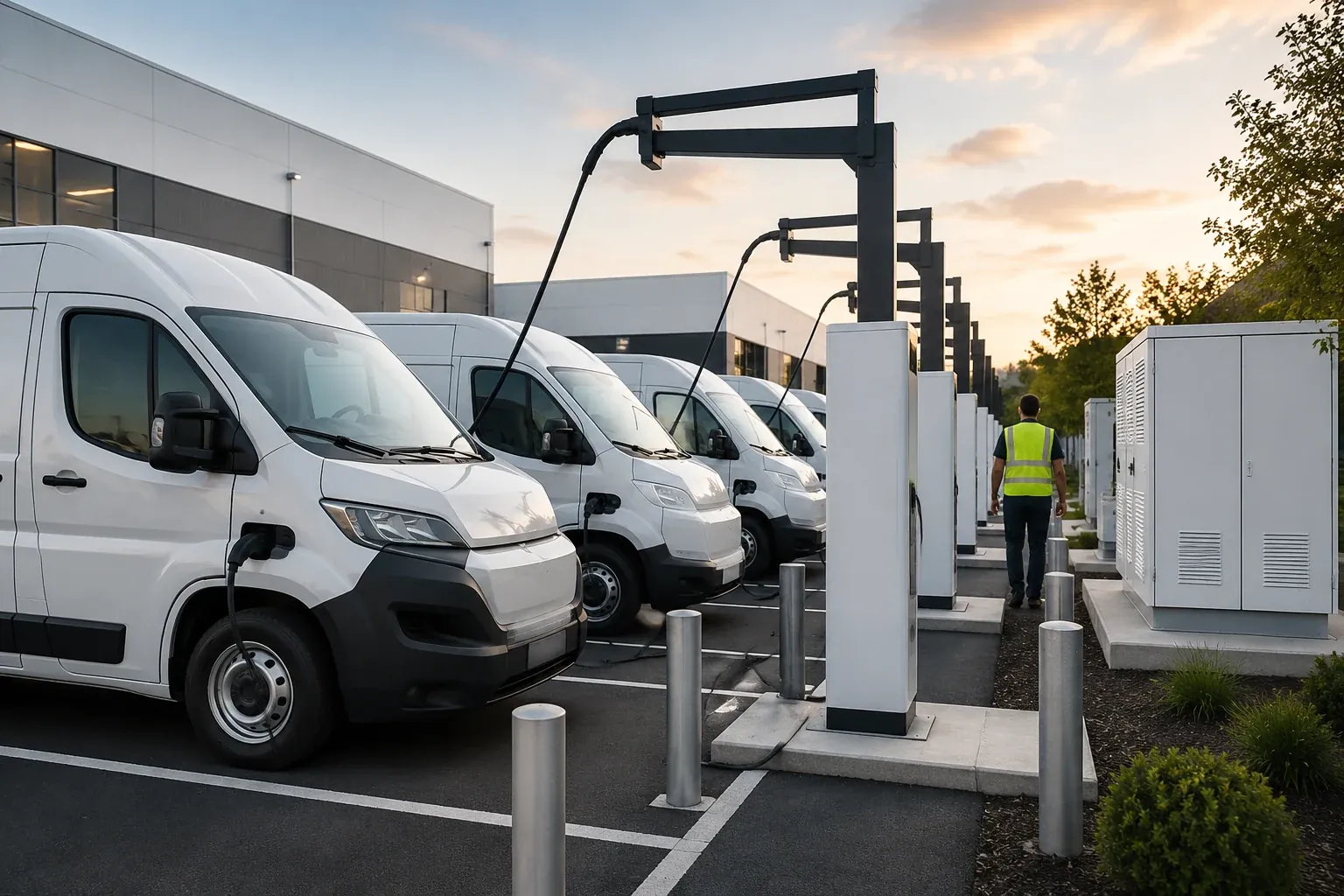 Commercial EV charging stations installed by LED Indy outside an Indianapolis office building
